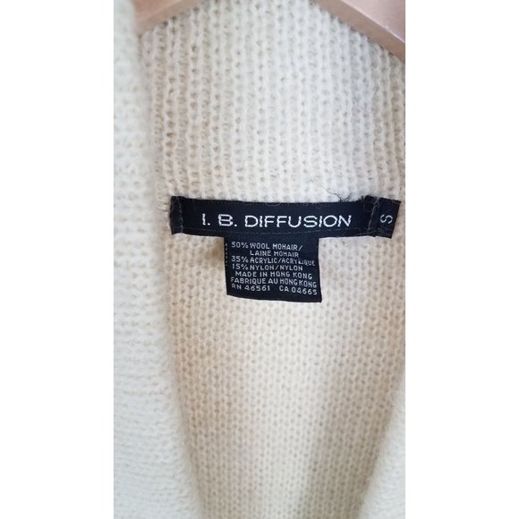 Vintage I. B. Diffusion Women's Sz. S Ivory Wool Mohair Long Cardigan Sweater - Picture 2 of 7